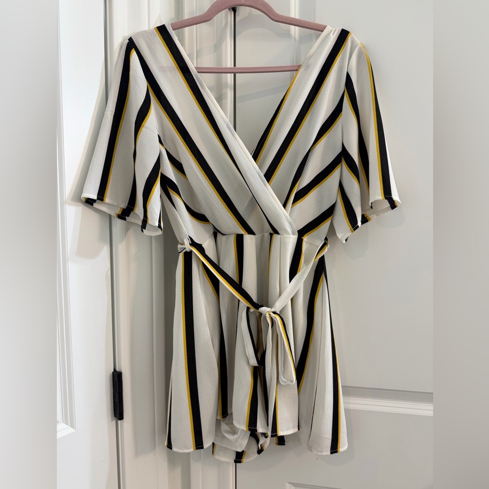 Trixxi Black, White, and Yellow Striped Dress